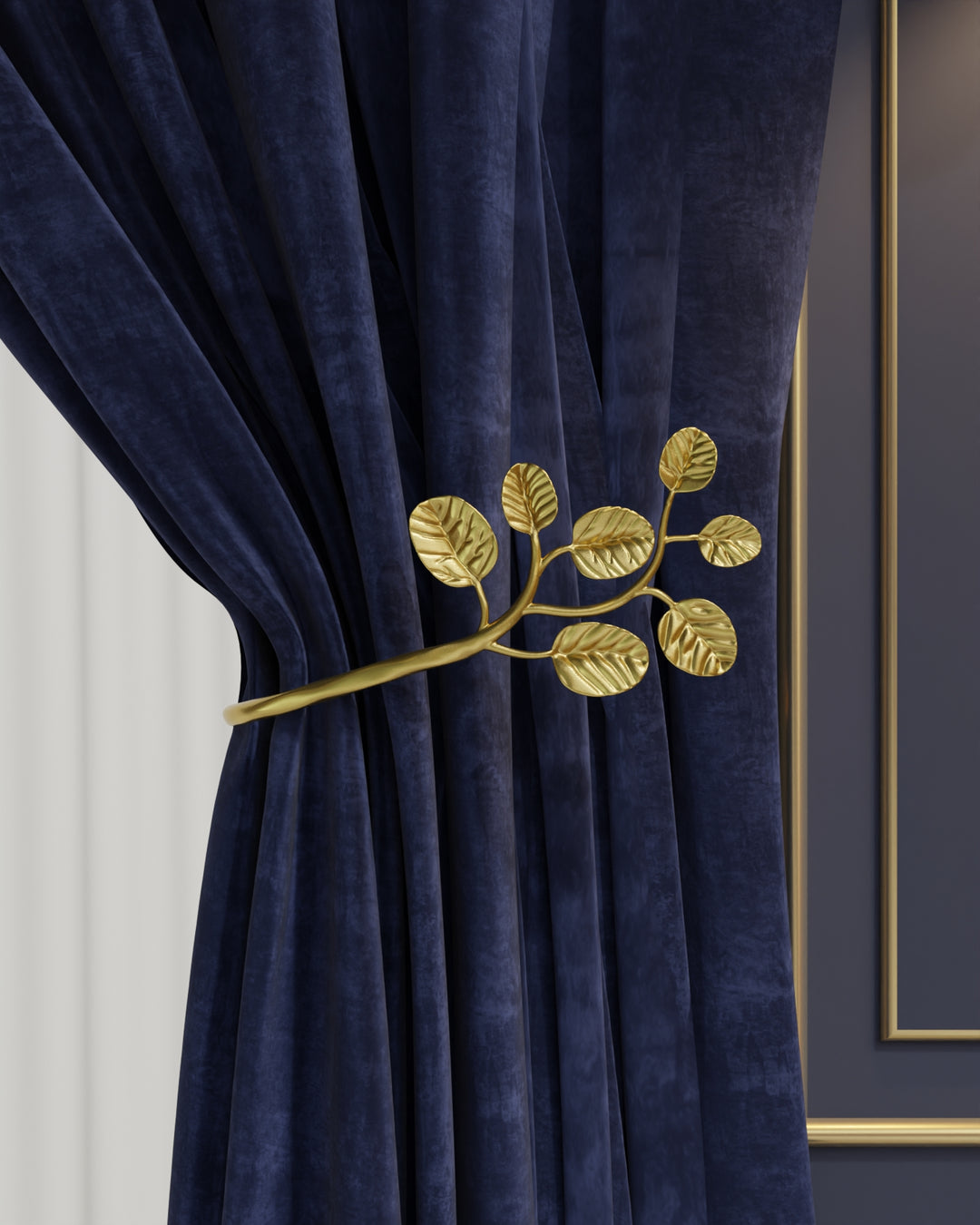 Alba curtain holdbacks with sculpted leaf detailing and ornamental metalwork.