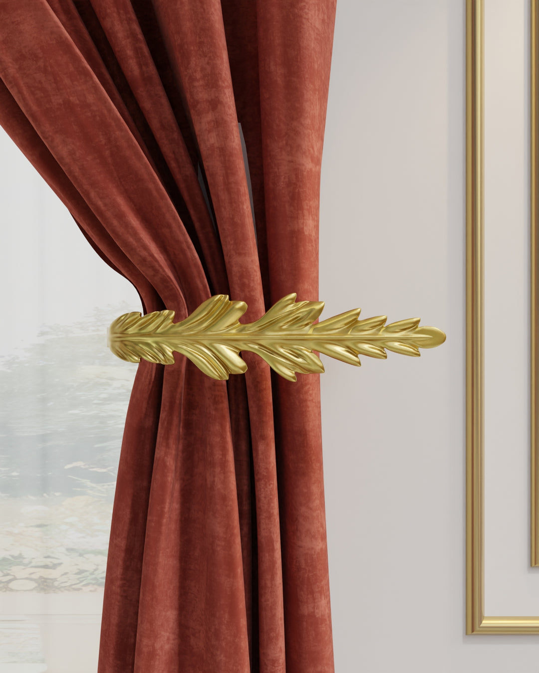 Decorative nature inspired Acanto wall-mounted holdbacks.