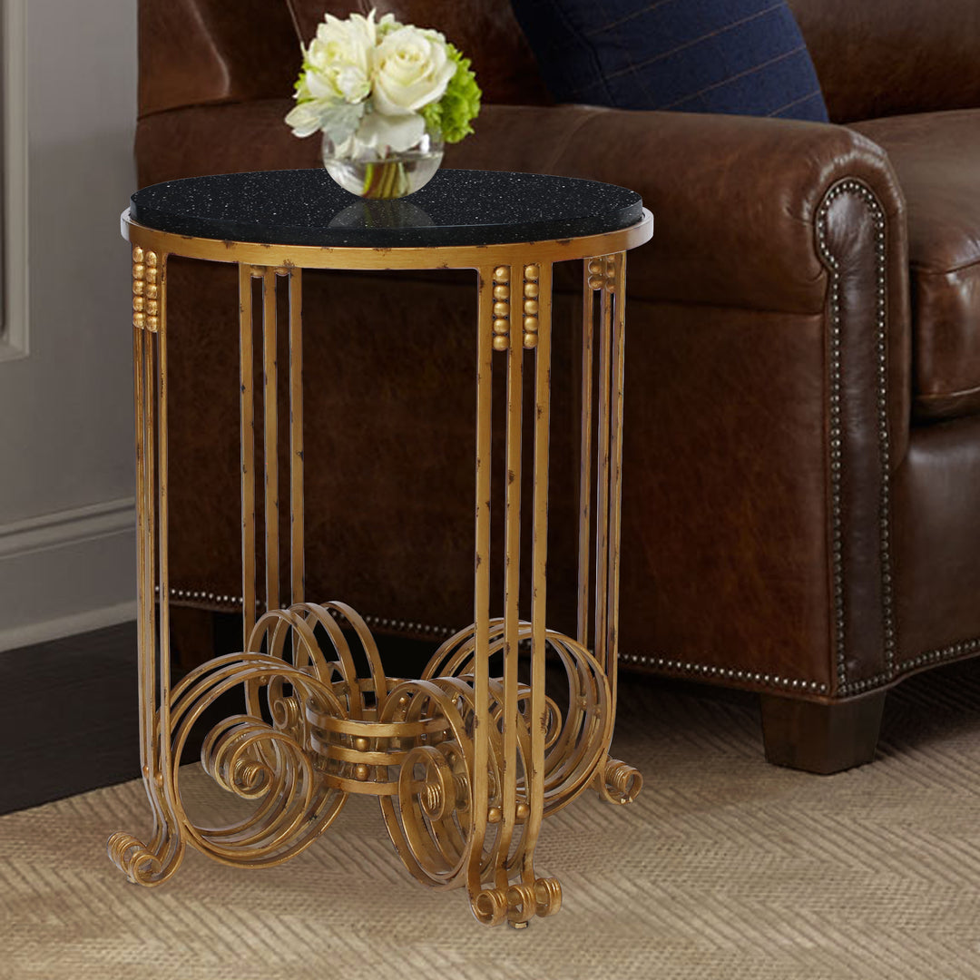 Amadeo side table with black granite top and sculptural Art Deco base