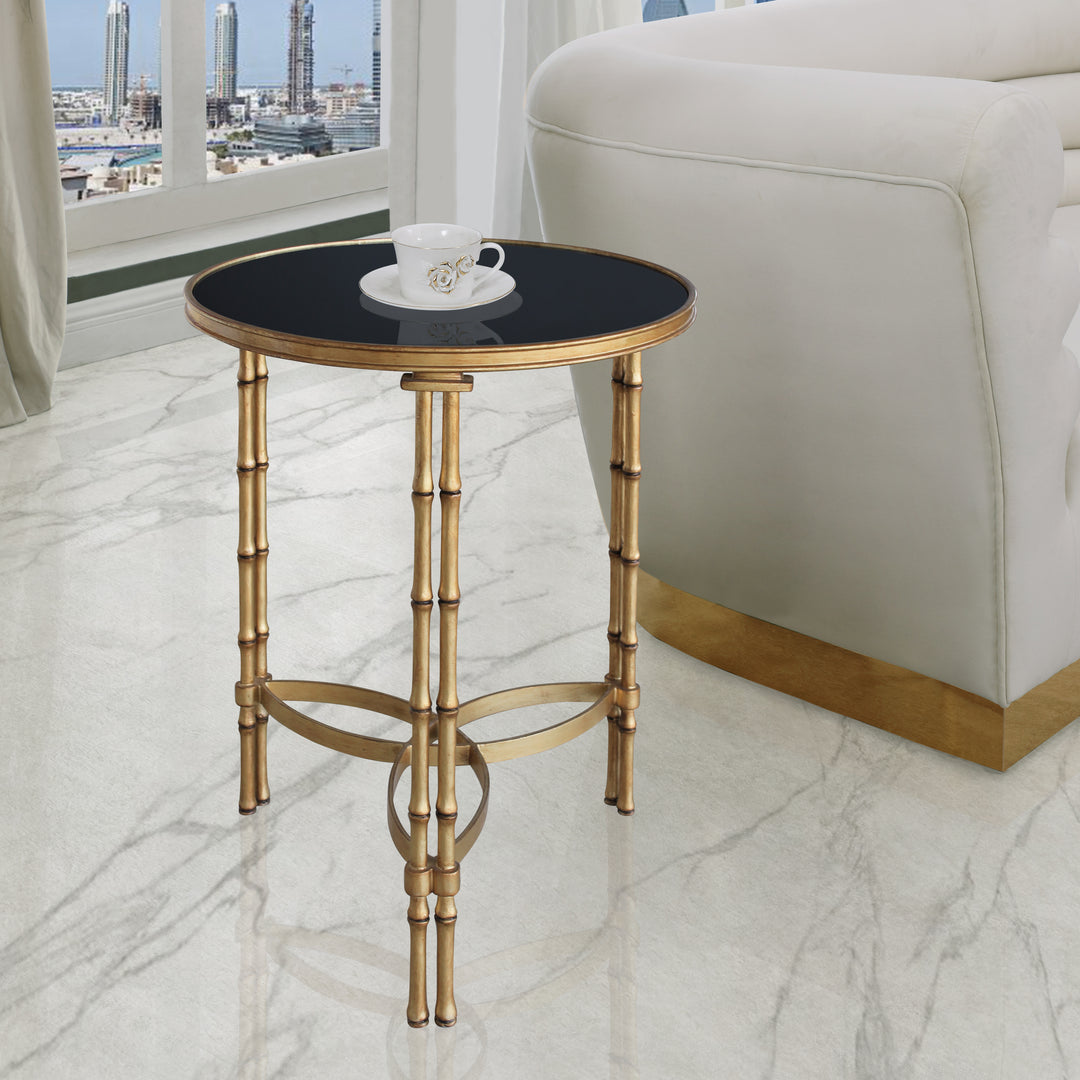 Contemporary metal side table with bamboo legs