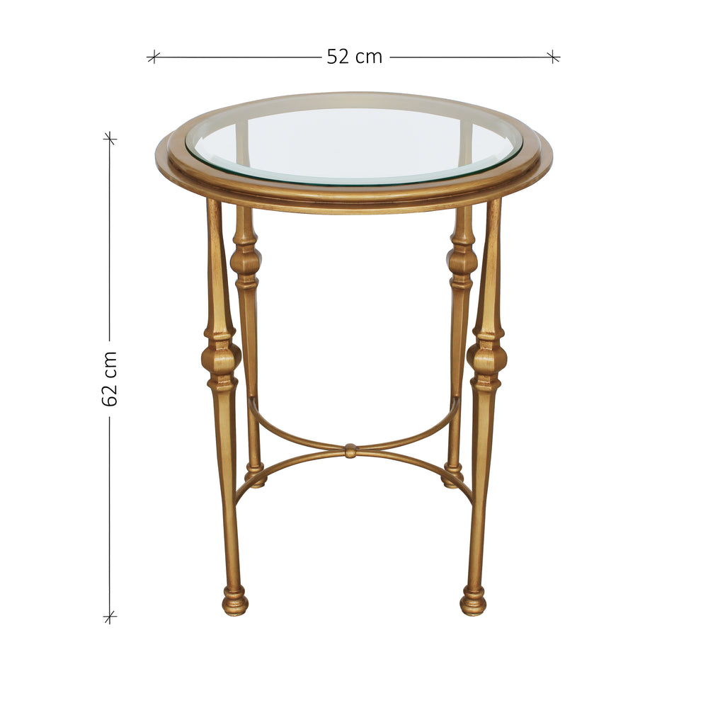 Classical round side table with annotated dimensions