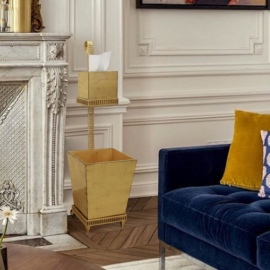 Dinah gold-leafed trolley with tissue holder and matching bin.