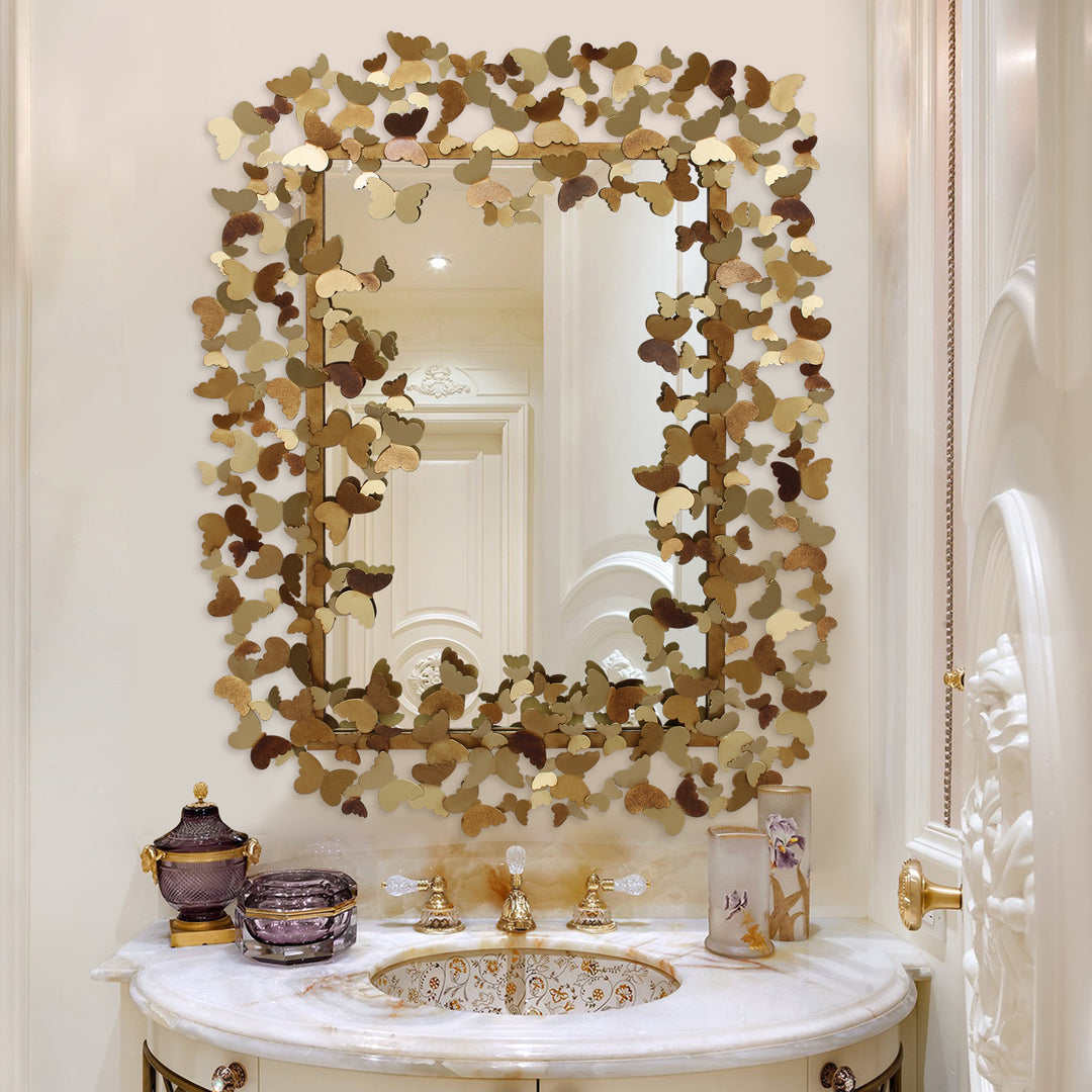 Farfella mirror with sculpted gold butterflies in a luxury interior