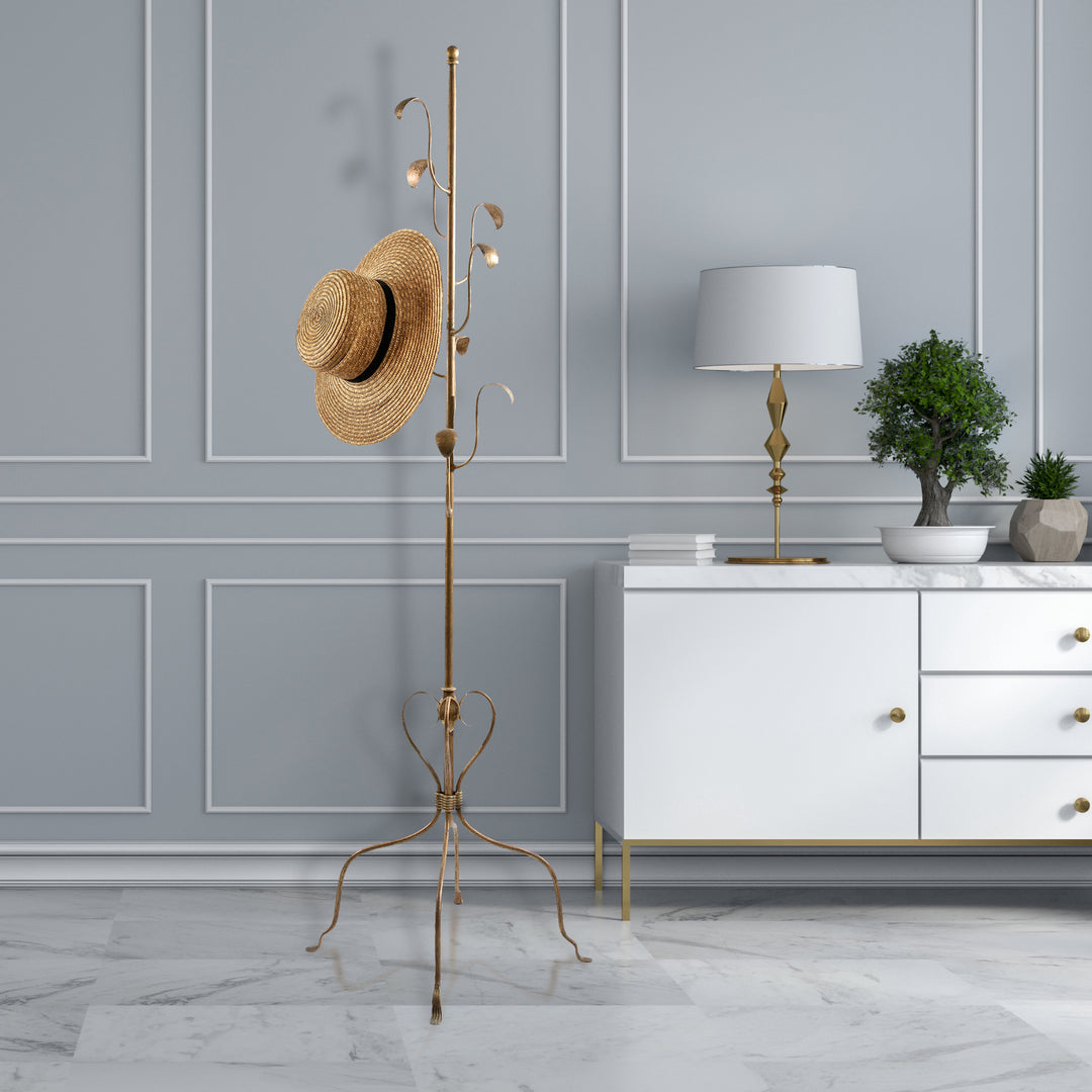 Jasmine metal coat stand with floral branch hooks in bronze finish.