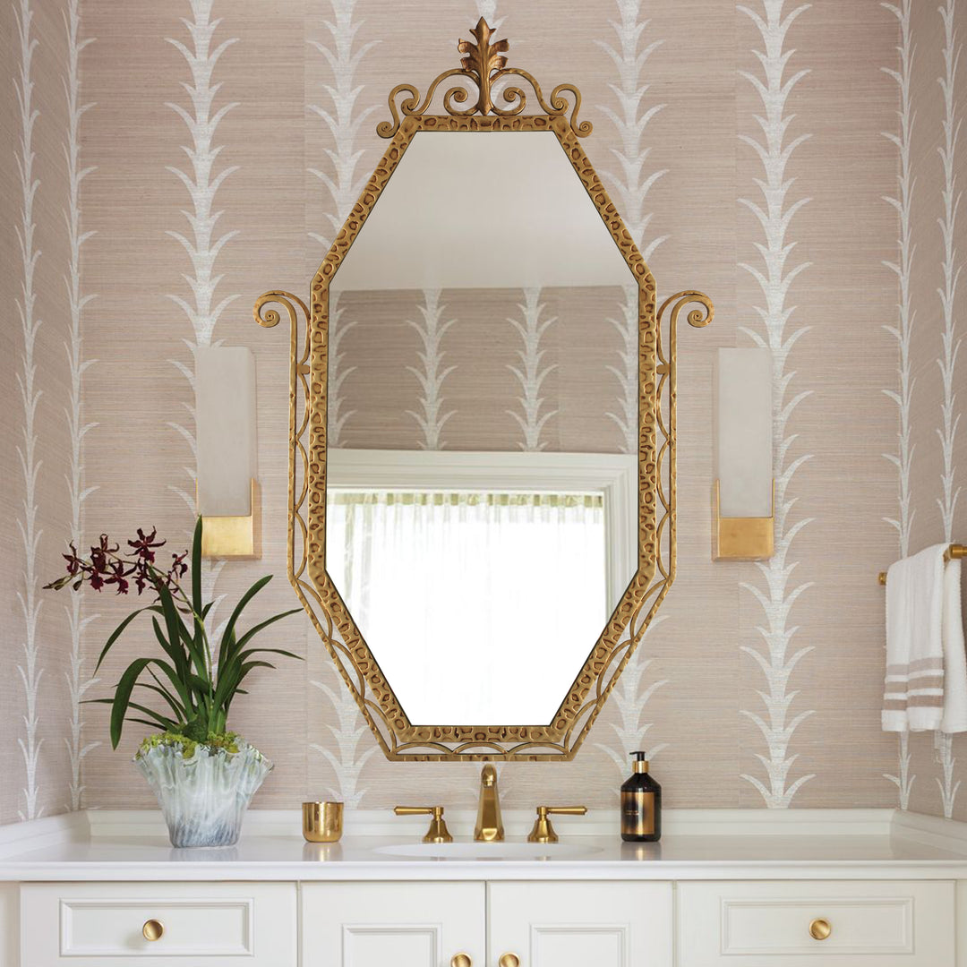 Lily Mirror with gold scrollwork and octagonal Art Deco design by Choufani