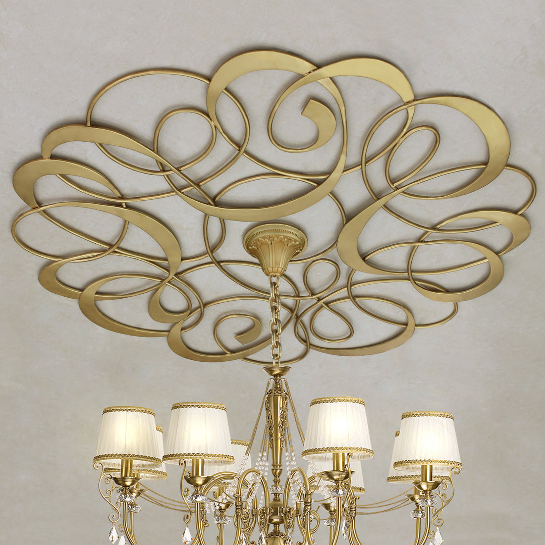 Gold ceiling medallion with swirling pattern for chandelier decor