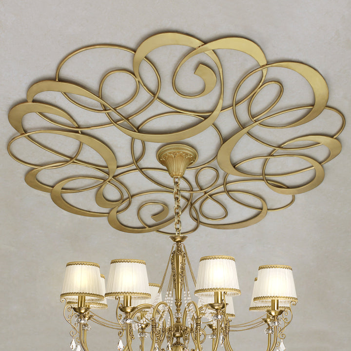 Gold ceiling medallion with swirling pattern for chandelier decor