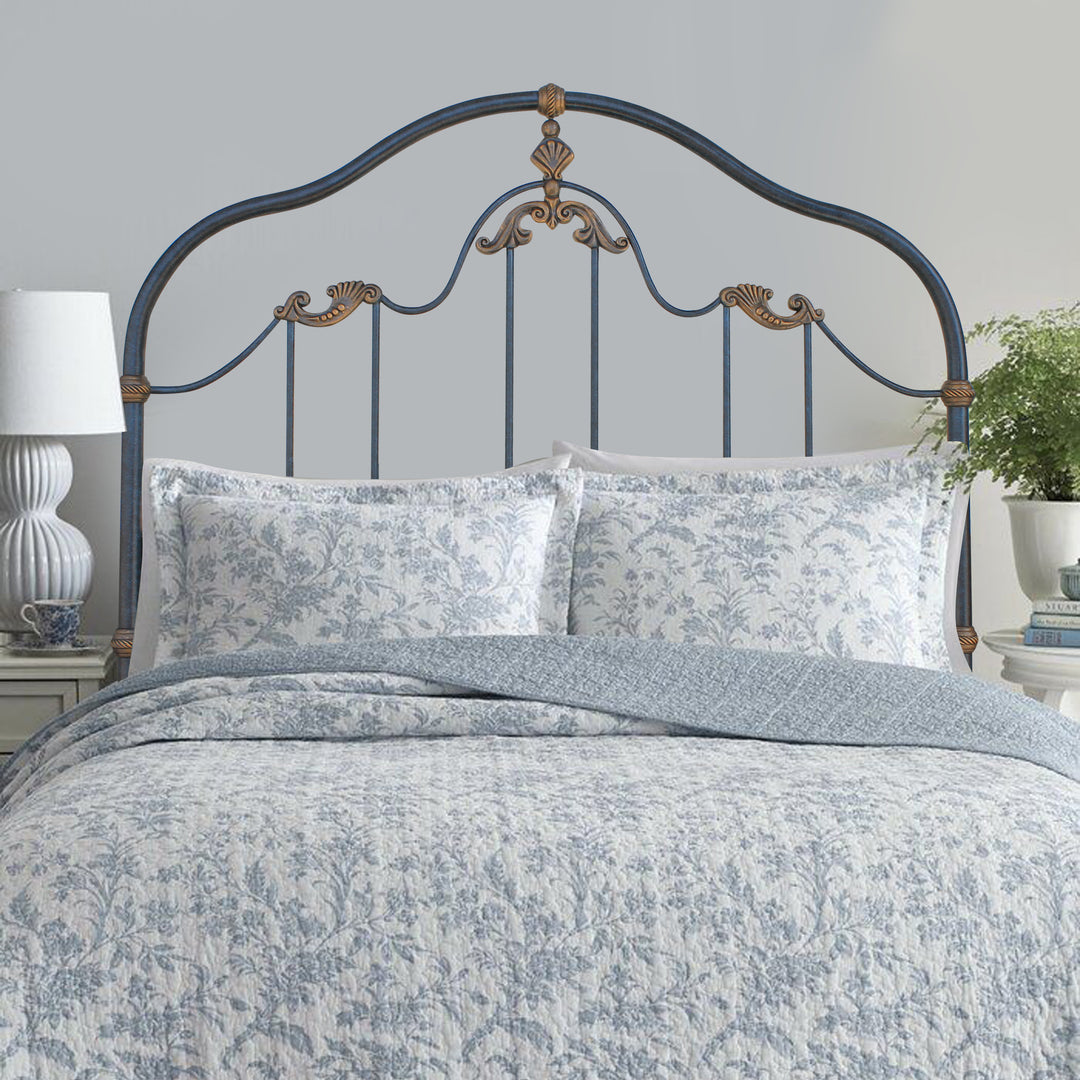 Marina single bed 120x200 with curved blue frame and gold detailing by Choufani