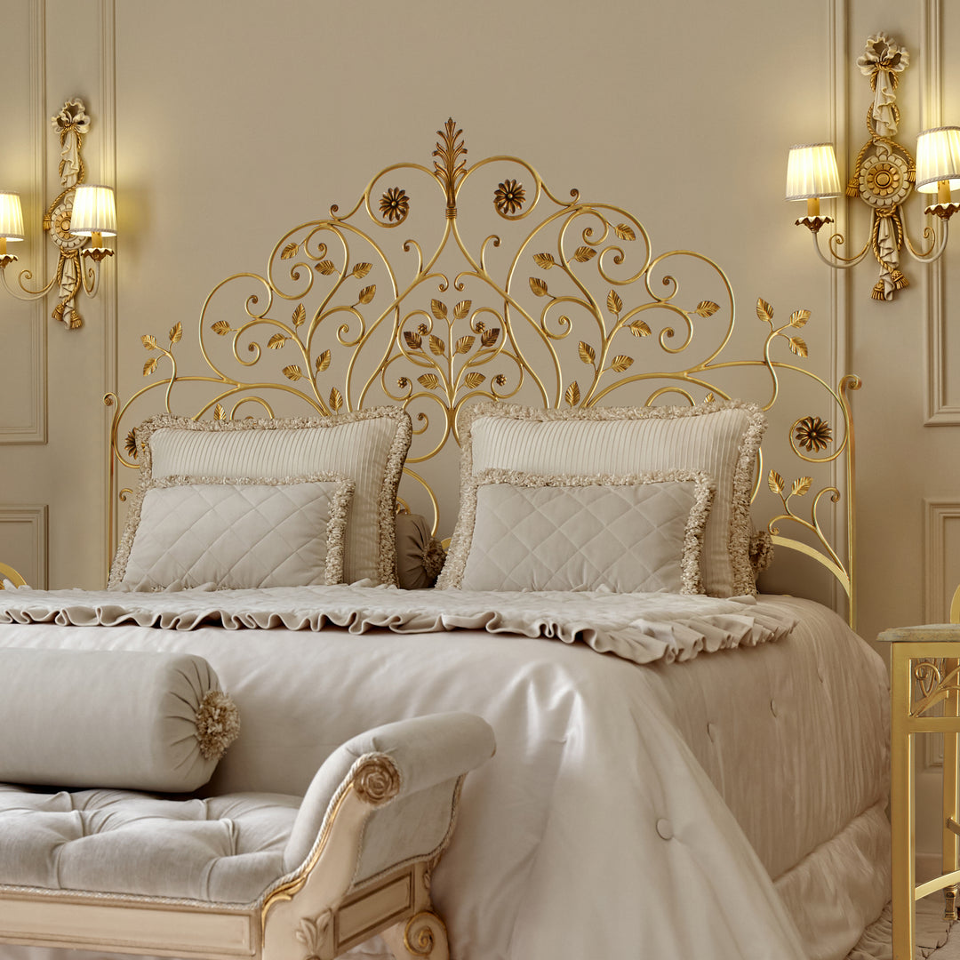 Primavera luxury super king bed with gold leaf and floral wrought design