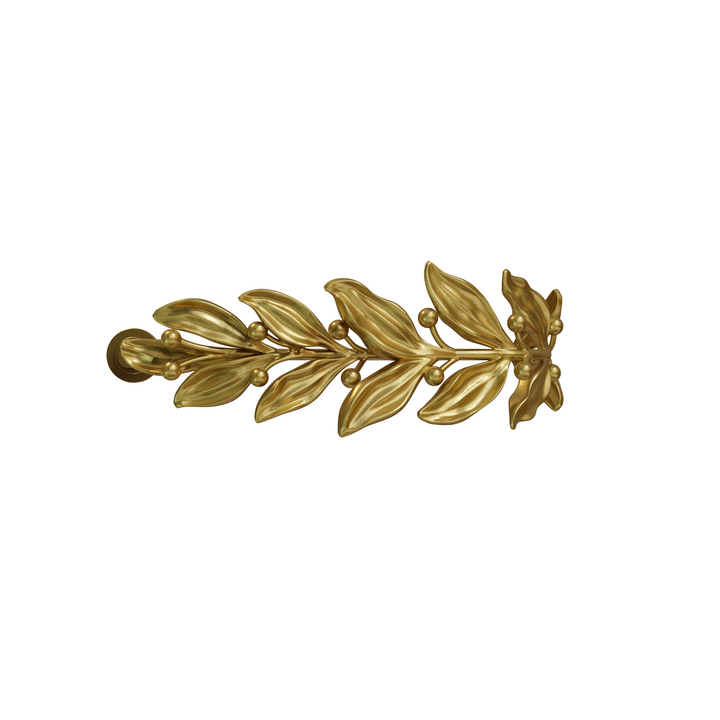 Gold curtain holdback with laurel leaves and buds