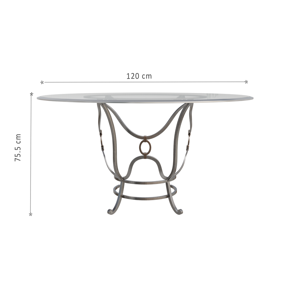 Contemporary Hala Entrance Table with Steel Frame and Glass Surface, Showing Dimensions