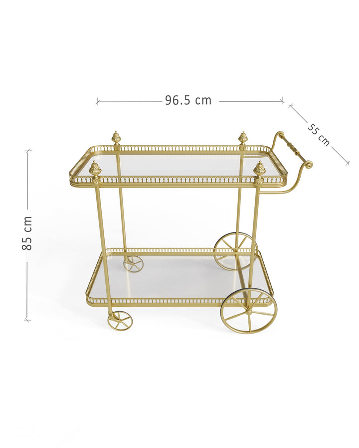Alicia serving trolley dimensions showing height, width, and depth measurements