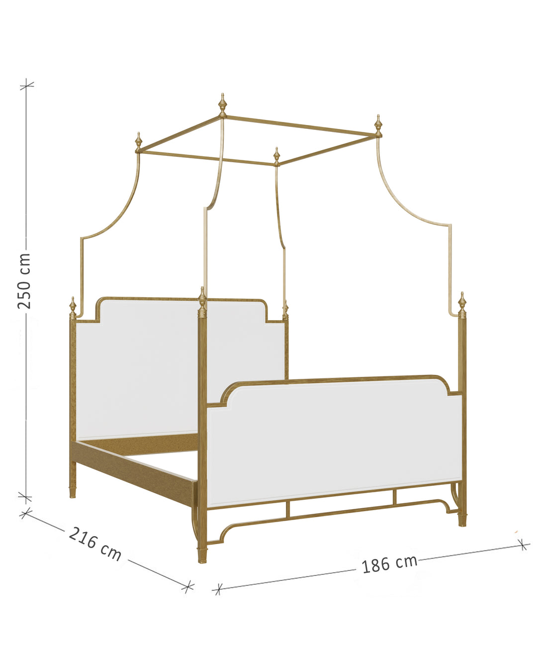 Ella luxury canopy bed dimensions with upholstered panels and elegant metal frame by Choufani