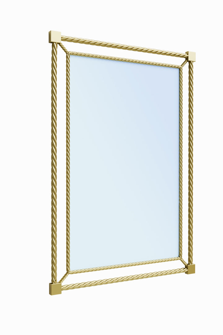 Side view of Noura wall mirror in gold finish with rope-inspired decorative frame.