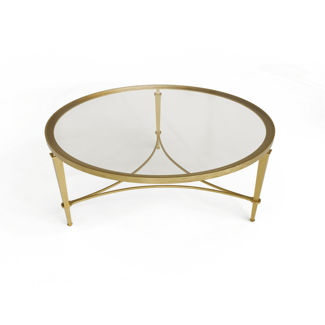 Victoria Table — elegant gold and glass centerpiece with sculpted legs, handcrafted by Choufani