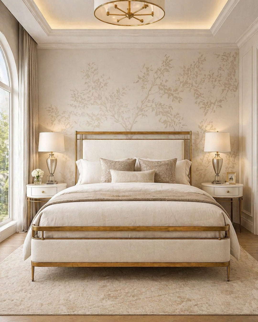 Zara luxury upholstered bed with elegant metal detailing by Choufani UAE