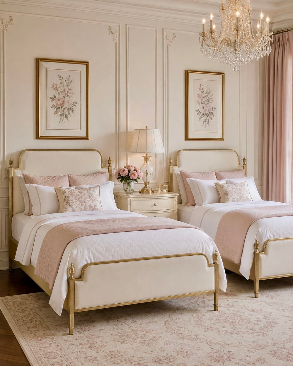 Evita upholstered single beds in elegant girls bedroom by Choufani