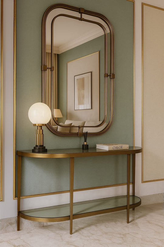 Console Without Mirror Selina Console and Mirror Set – Modern Half-Moon Console with Gold ...