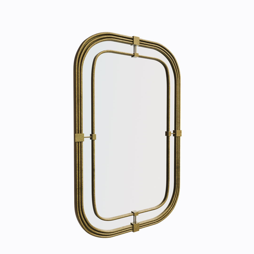 Brushed gold Selina mirror against white background, showing tiered edge detail