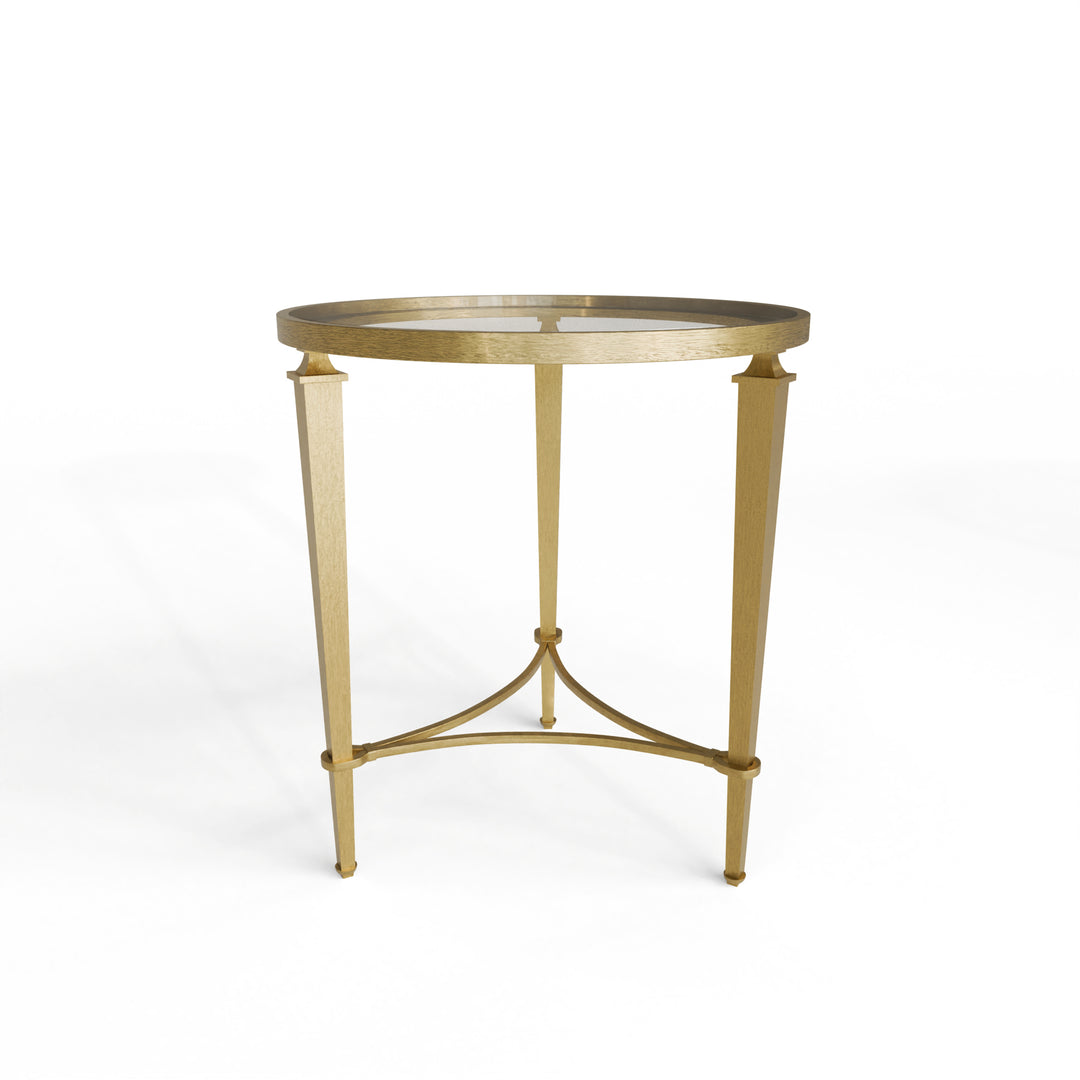 Iron side table with a white background