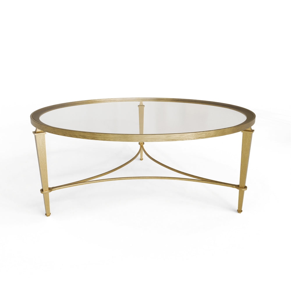 Gold iron glass coffee table on a white background