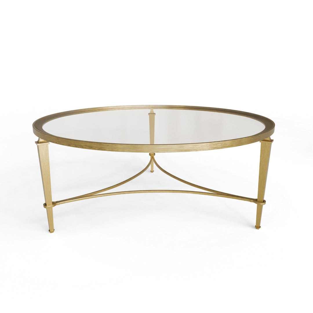 Gold iron glass coffee table on a white background