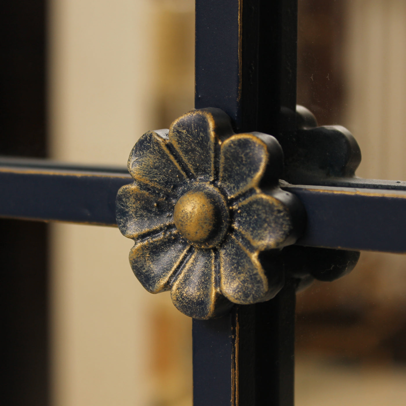 Close up of decorative mirror with flower