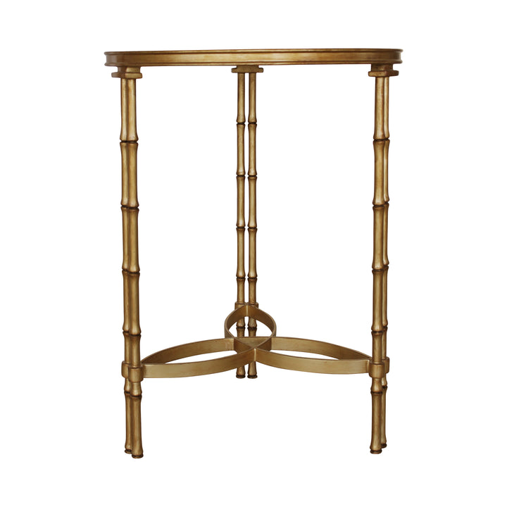 Metal contemporary side table in antique golden color with bamboo inspired leg design