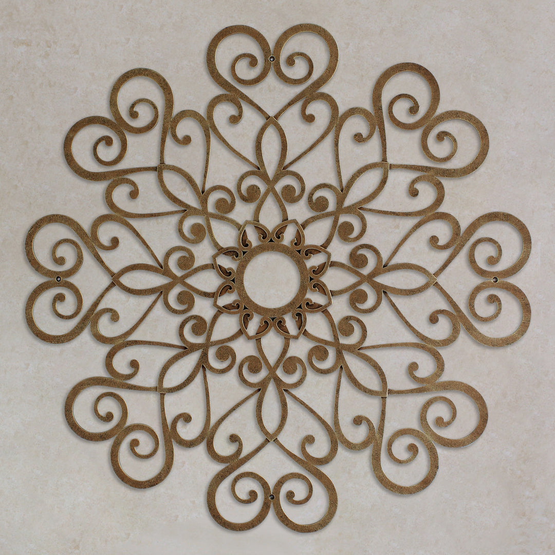 Contemporary decorative metal ceiling medallion, painted in an antique bronze finish