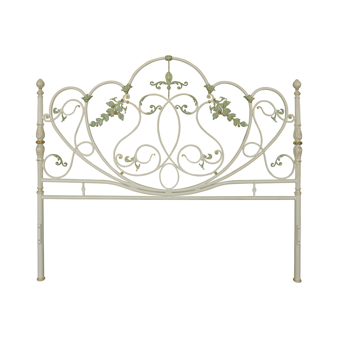 Double size headboard of a contemporary bed, in an antique painted finish