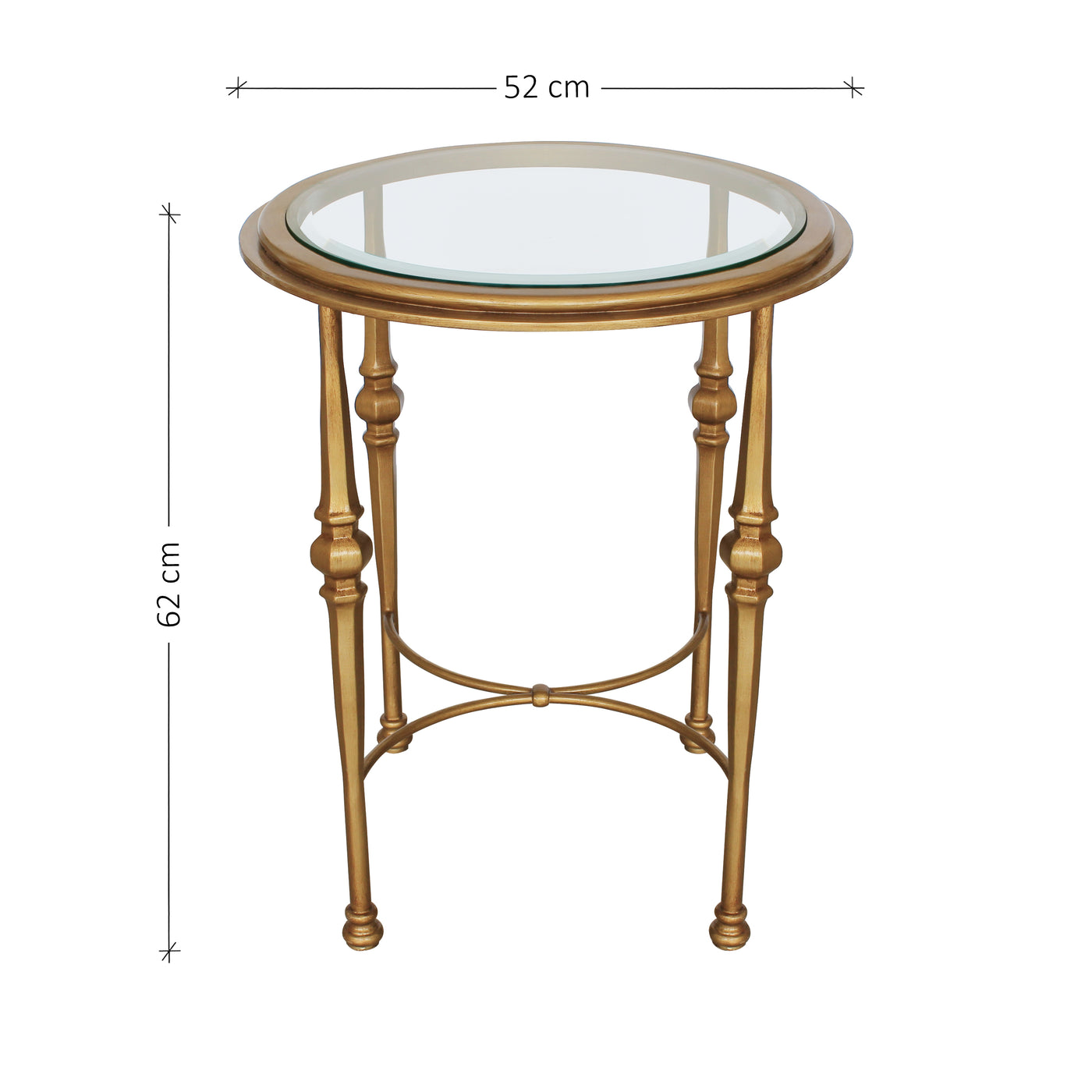 Classical round side table with annotated dimensions