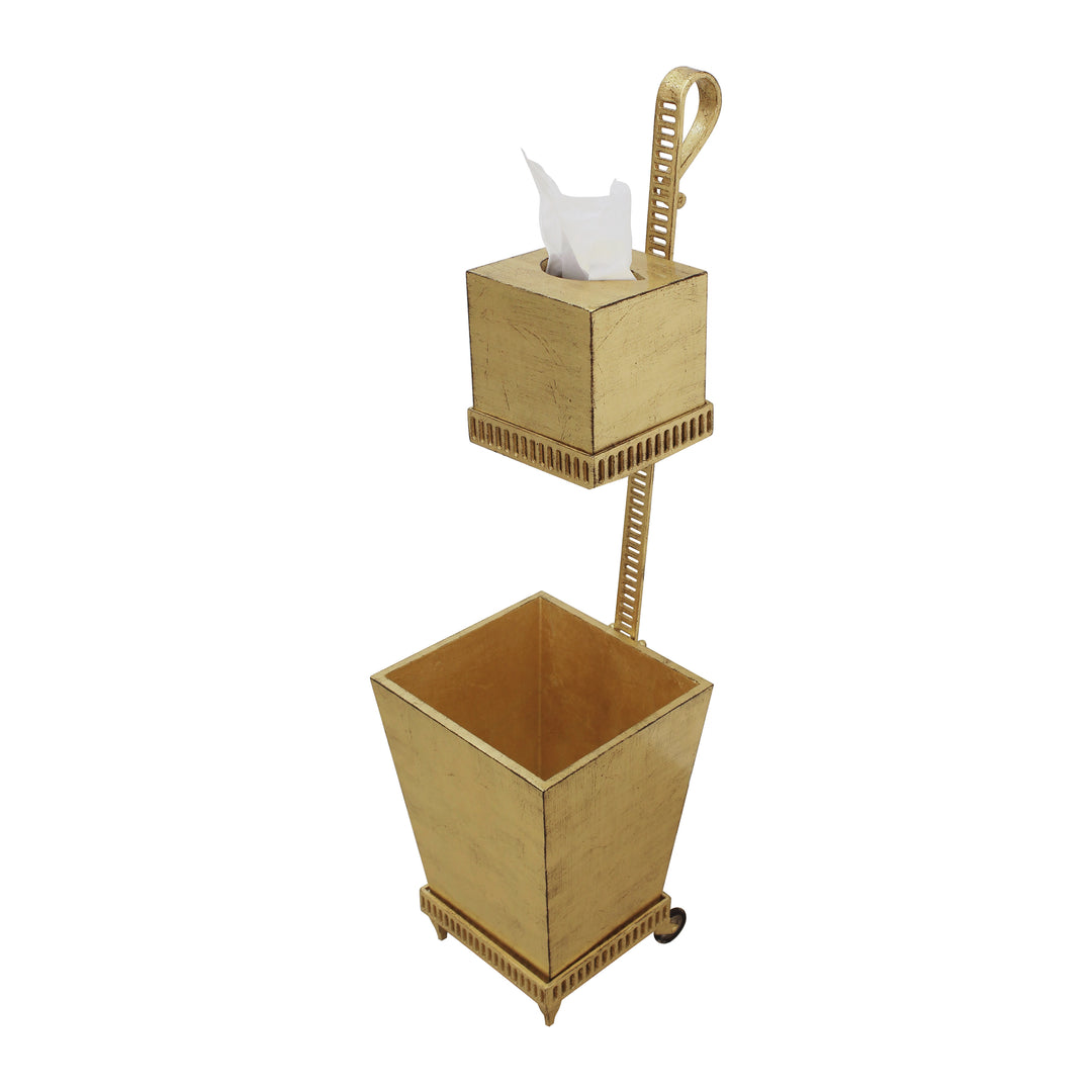 Decorative guest bin with tissue holder in golden finish