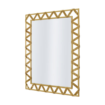 A rectangular golden mirror with a zigzag pattern along its perimeter