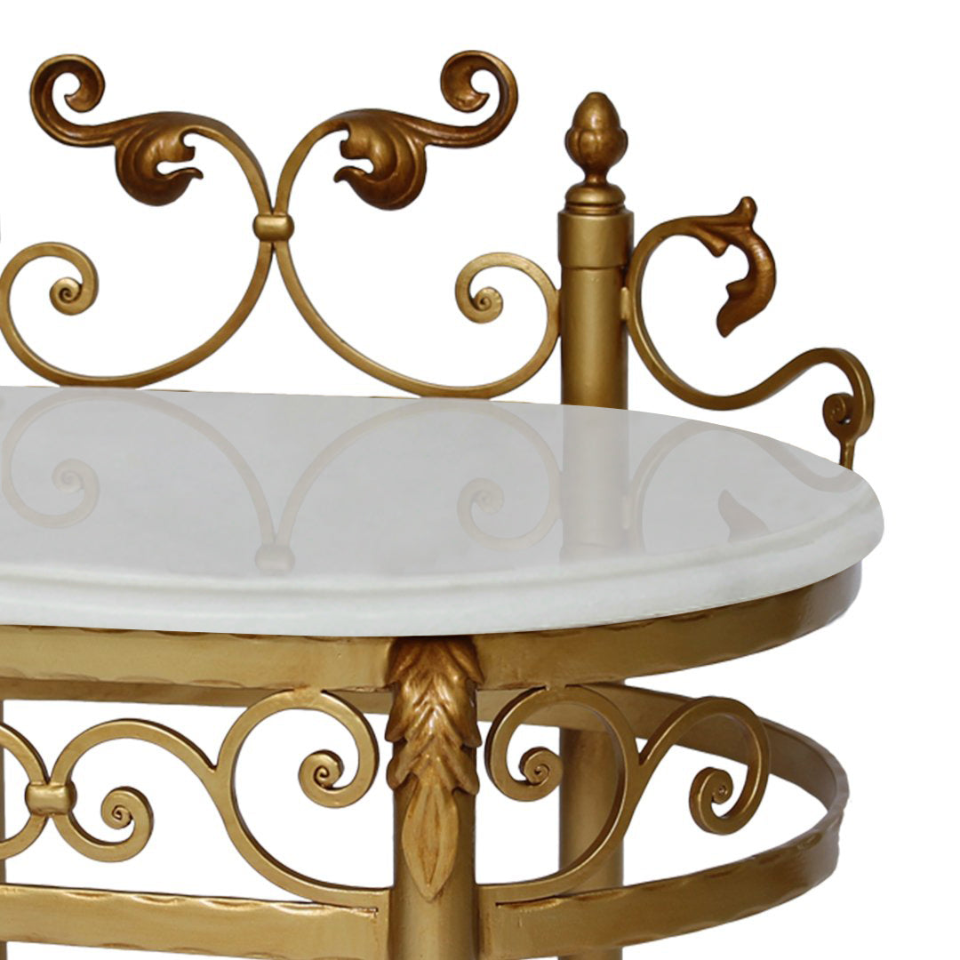 Close up of a classical night table topped  with white natural marble