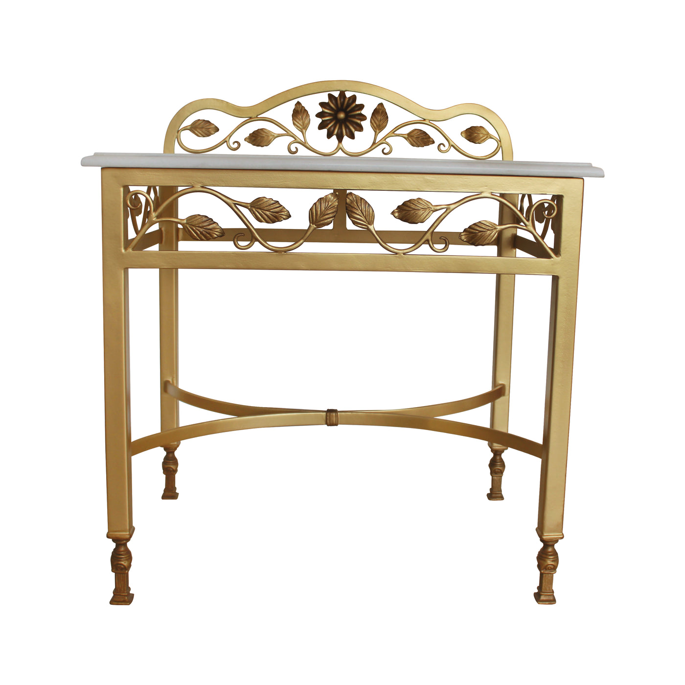 Metal night table painted in antique gold and topped with marble