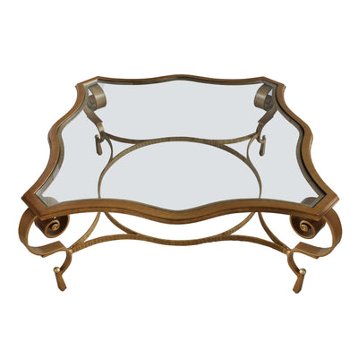 Top view of beautiful wrought iron center table with glass top