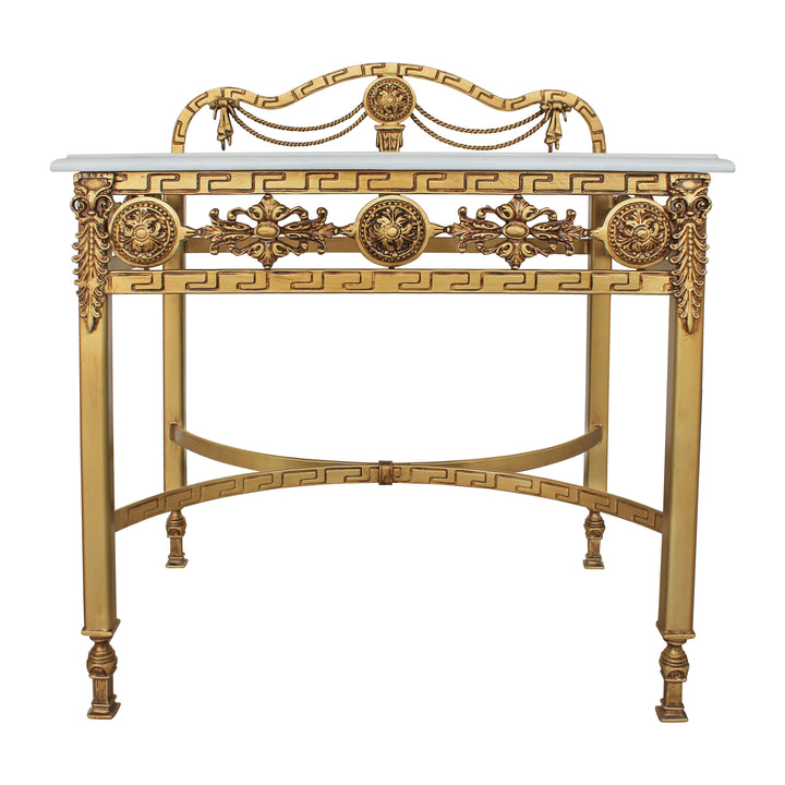 A royal rectangular nightstand with a white marble top