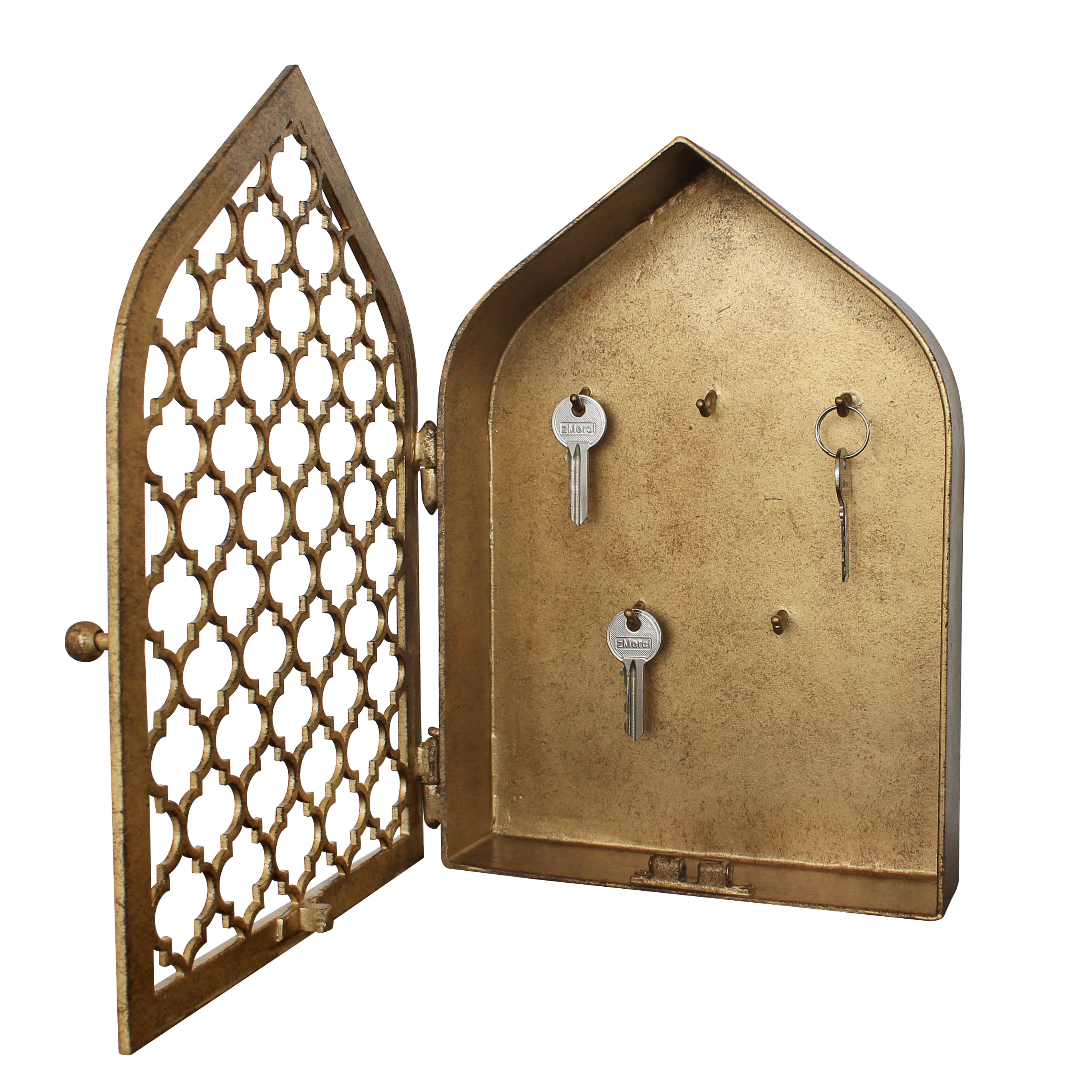Yasmine Key Box | Wall-Mounted Gold Lattice Key Holder by